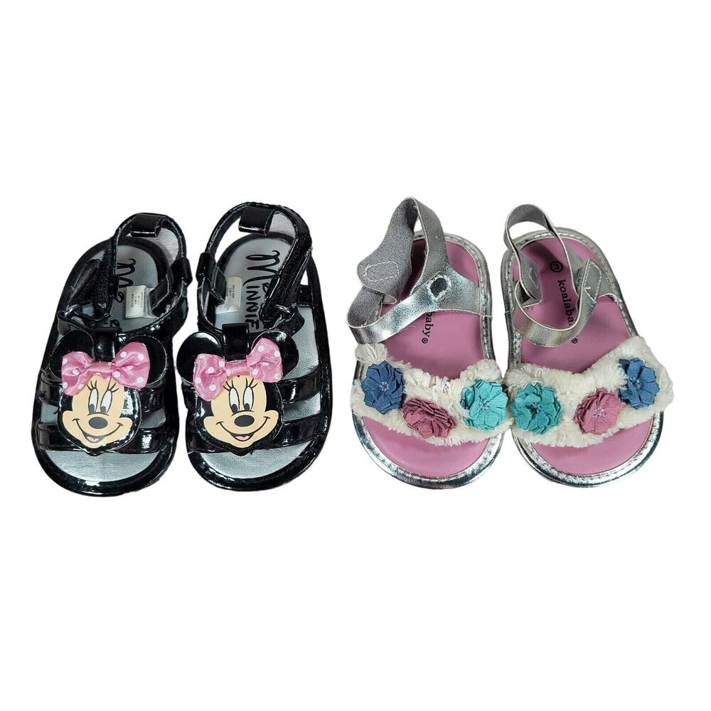 Baby Sandals 9-12 mos Size 3 Baby Shoes Black Minnie Mouse Silver Boho Flower